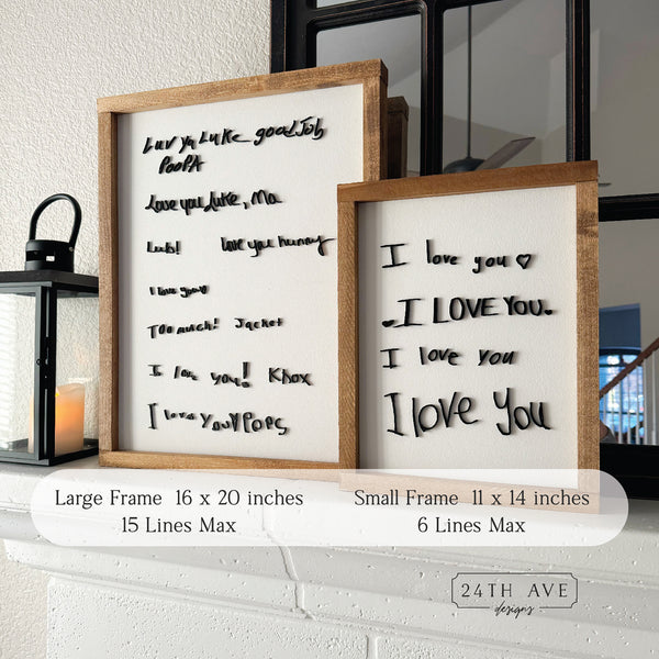 24th Ave designs, personalized gifts, laser cut I love you, laser cut handwriting, kids "I love you”, I love you laser cut sign, farmhouse I love you sign, farmhouse framed I love you sign, 3d I love you sign