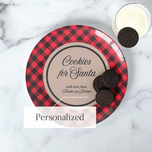 Personalized Cookies For Santa Plate - Buffalo Plaid Personalized with Kids Names - Santa cookie plate, cookies for Santa, personalized Santa cookie plate