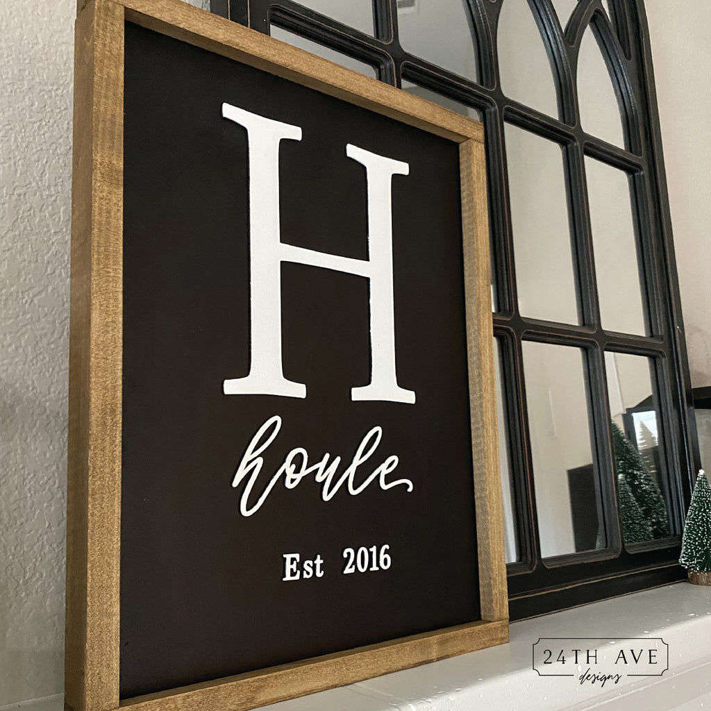 Family Name Sign -Initial and Script – 24th Ave Designs
