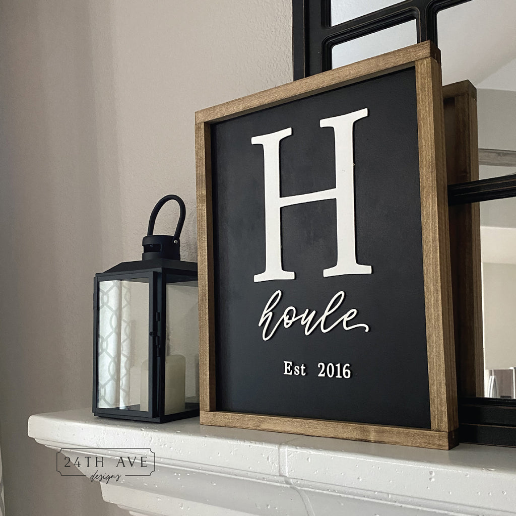 Family Name Sign -Initial and Script – 24th Ave Designs