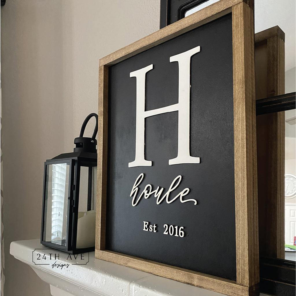 Family Name Sign -Initial and Script – 24th Ave Designs