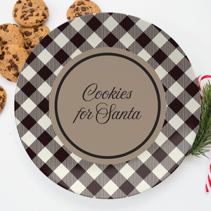 Cookies For Santa Plate - Santa cookie plate Black and white Buffalo Plaid , christmas cookie plate