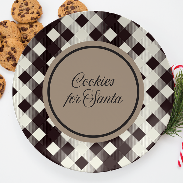 Cookies For Santa Plate - Santa cookie plate Black and white Buffalo Plaid , christmas cookie plate