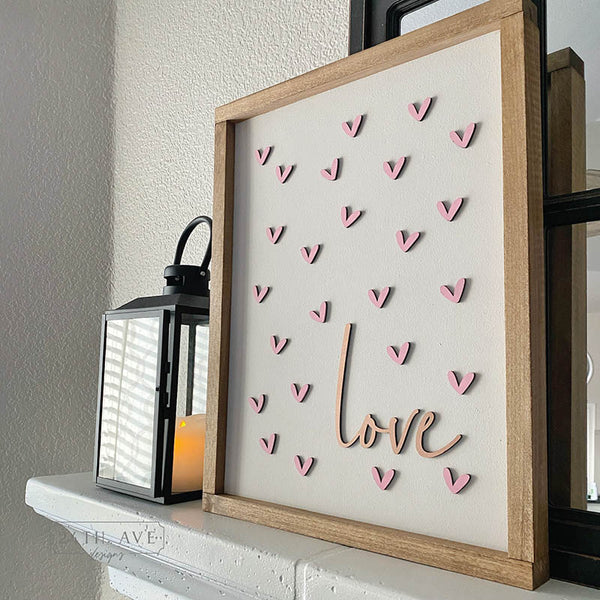Valentine's Day Sign, Hearts and Love Sign, Valentine's Day Decor, 16 x 20 Birch Sign, 3d Wood Sign, love decor, pink and rose gold sign, DIY Paint Kit, 24th ave designs