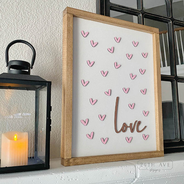 Valentine's Day Sign, Hearts and Love Sign, Valentine's Day Decor, 16 x 20 Birch Sign, 3d Wood Sign, love decor, pink and rose gold sign, DIY Paint Kit, 24th ave designs