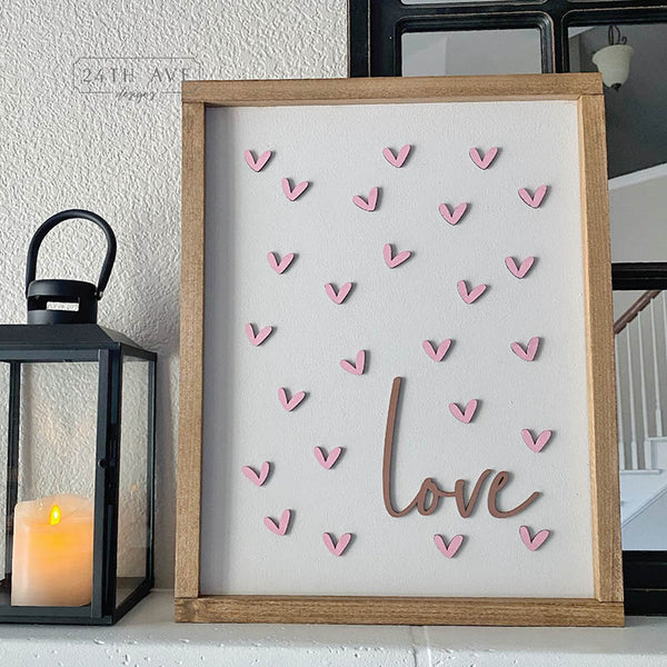 DIY Valentine Paint kit, Valentine's Day Sign, Hearts and Love Sign, Valentine's Day Decor, 16 x 20 Birch Sign, 3d Wood Sign, love decor, pink and rose gold sign, DIY Paint Kit, 24th ave designs