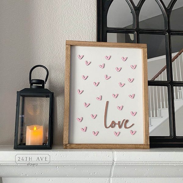 Valentine's Day Sign, Hearts and Love Sign, Valentine's Day Decor, 16 x 20 Birch Sign, 3d Wood Sign, love decor, pink and rose gold sign, DIY Paint Kit, 24th ave designs