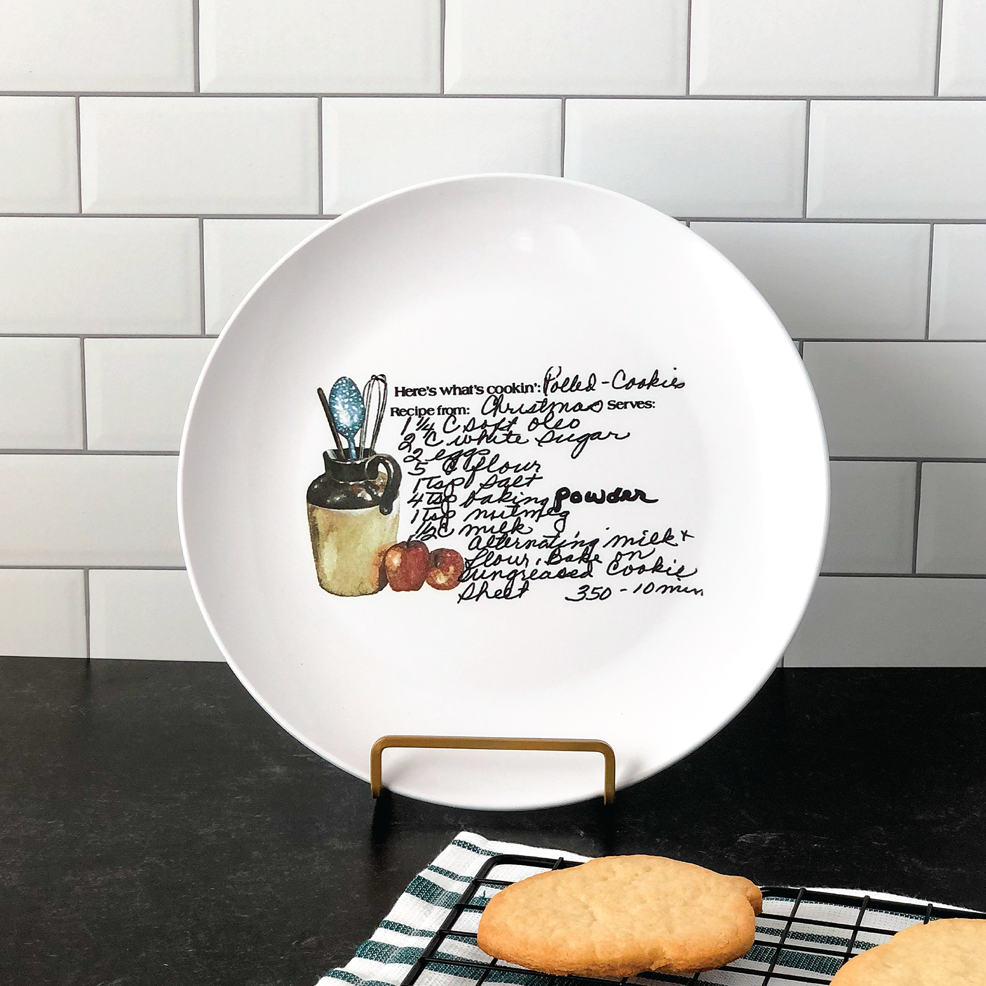 handwritten recipe plate created from vintage recipe card with original artwork and family handwriting