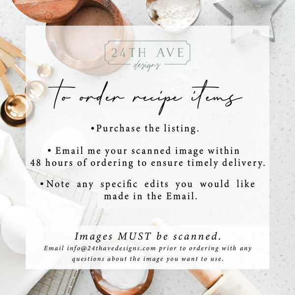 Instructions for ordering handwritten recipe platter including scanned image submission details