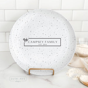 Wedding Date Plate,Family Name Plate with Established Family Date - Family Name Gift - Speckled Clay Personalized Plate for Anniversary, Wedding Established Date, Housewarming