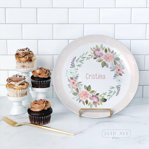 Personalized Birthday Plate for Girl - Boho Floral Birthday Plate - Personalized Birthday Plate - Floral Pink - Happy Birthday Plate, boho name plate