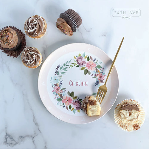 Personalized Birthday Plate for Girl - Boho Floral Birthday Plate - Personalized Birthday Plate - Floral Pink - Happy Birthday Plate, boho name plate