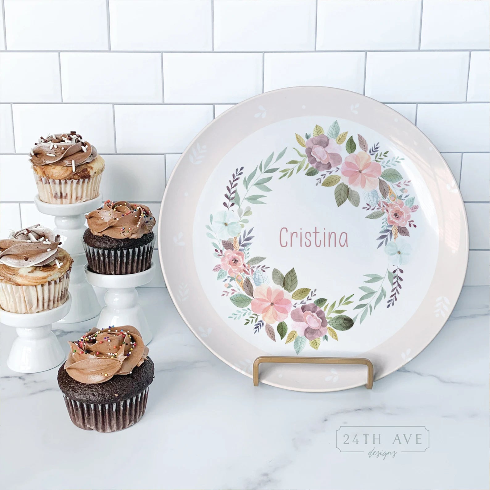 Personalized Birthday Plate for Girl - Boho Floral Birthday Plate - Personalized Birthday Plate - Floral Pink - Happy Birthday Plate, boho name plate