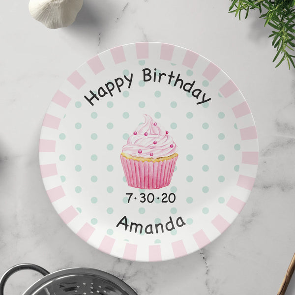 Custom Cupcake Birthday Plate for Girl - Happy Birthday Plate - Happy Birthday 