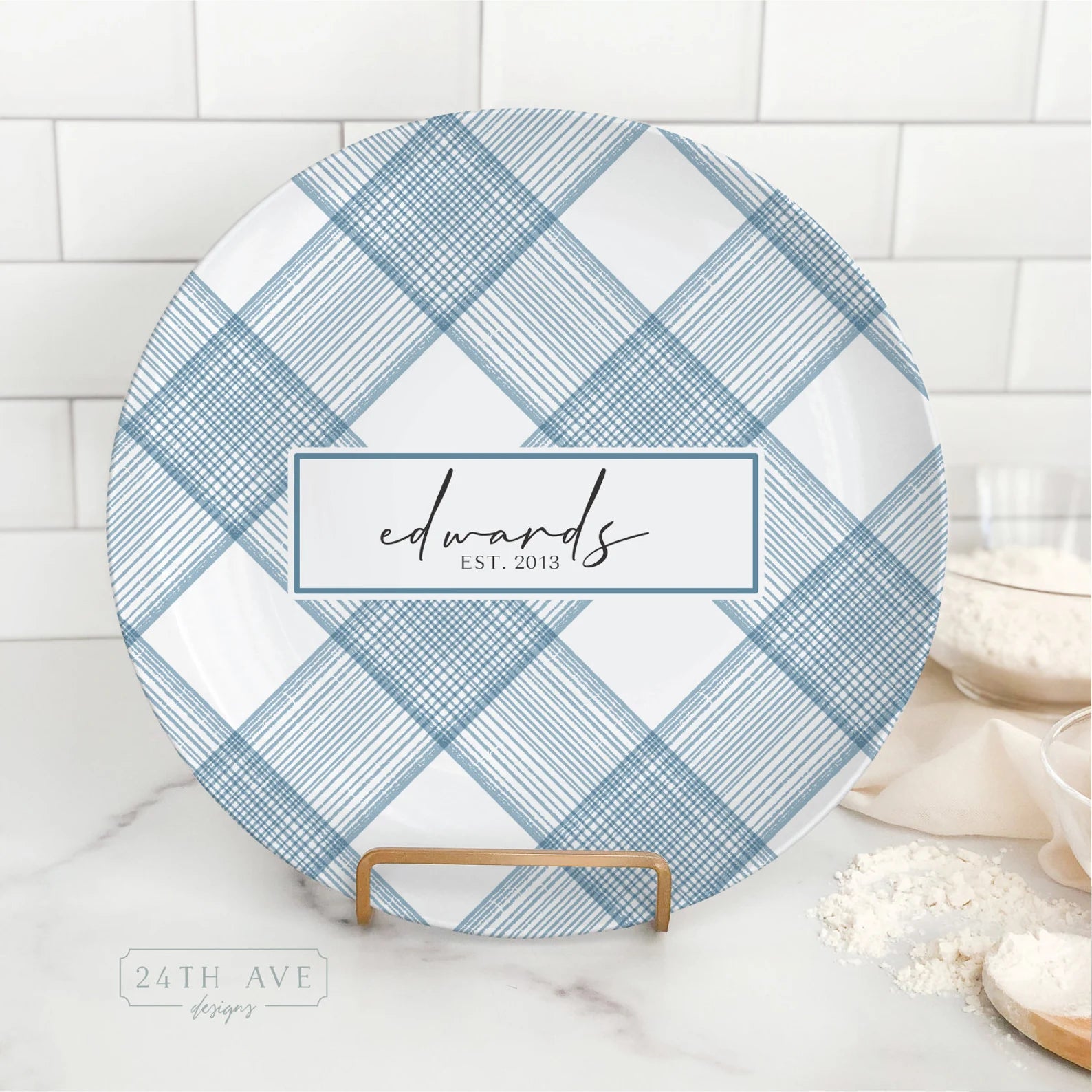 Farmhouse Blue Plaid ,Last Name Gift - Family Name Plate with Established Date - Family Name Gift - Modern Farmhouse Decor- Anniversary Gift, Housewarming gift