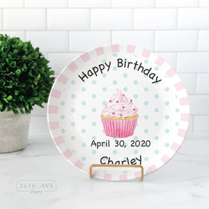 Custom Birthday Plate, Custom Cupcake Birthday Plate for Girl - Happy Birthday Plate - Happy Birthday 