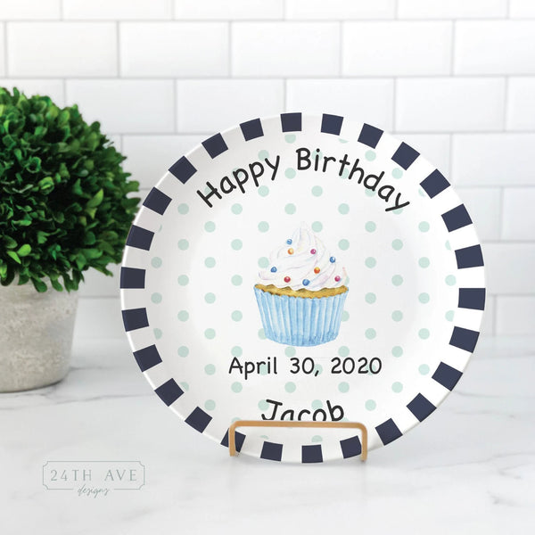 Personalized Cupcake Birthday plate for Boy - Happy Birthday - Custom Birthday Plate for Boy - Happy Birthday Plate, 24th Ave designs