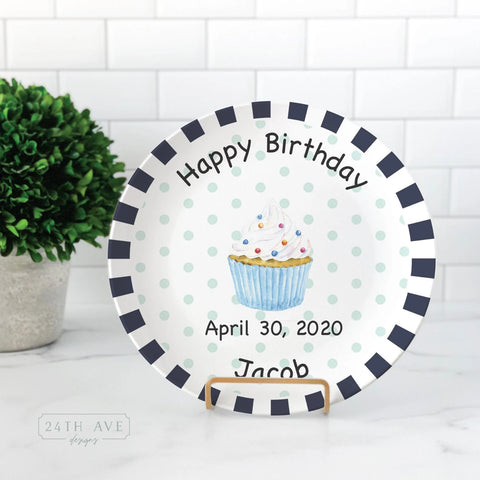Personalized Cupcake Birthday plate for Boy - Happy Birthday - Custom Birthday Plate for Boy - Happy Birthday Plate, 24th Ave designs