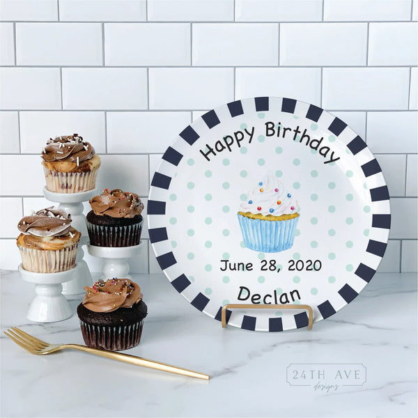 Personalized Cupcake Birthday plate for Boy - Happy Birthday - Custom Birthday Plate for Boy - Happy Birthday Plate, 24th Ave designs