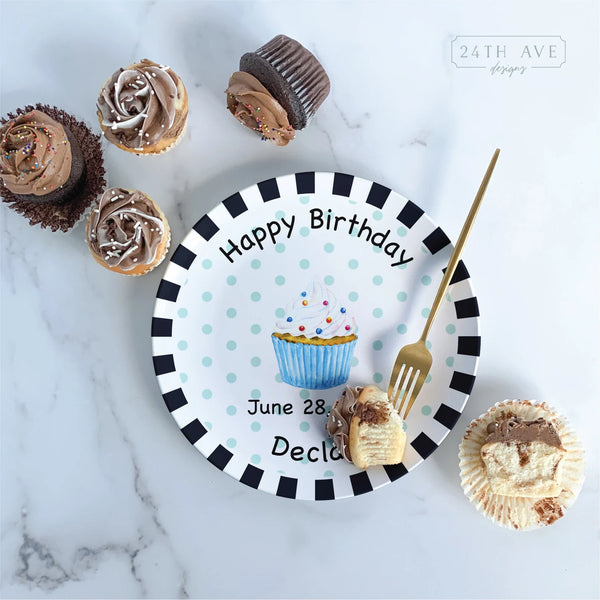 Personalized Cupcake Birthday plate for Boy - Happy Birthday - Custom Birthday Plate for Boy - Happy Birthday Plate, 24th Ave designs