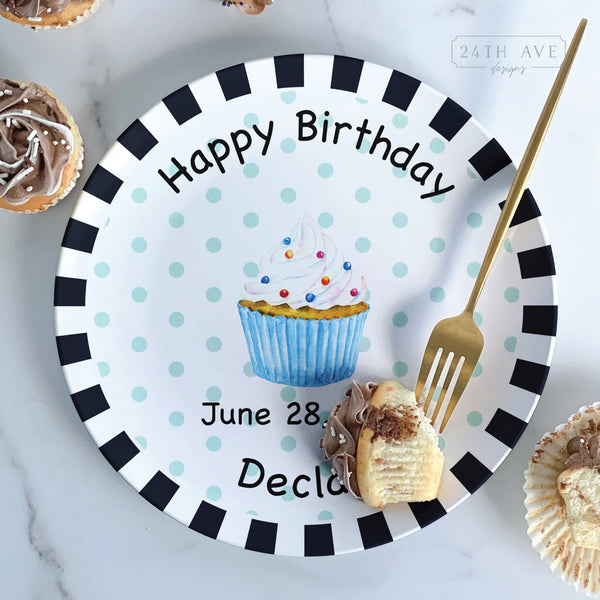 Personalized Cupcake Birthday plate for Boy - Happy Birthday - Custom Birthday Plate for Boy - Happy Birthday Plate, 24th Ave designs