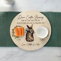 personalized wooden easter bunny treat tray with carrot snack area and water bowl