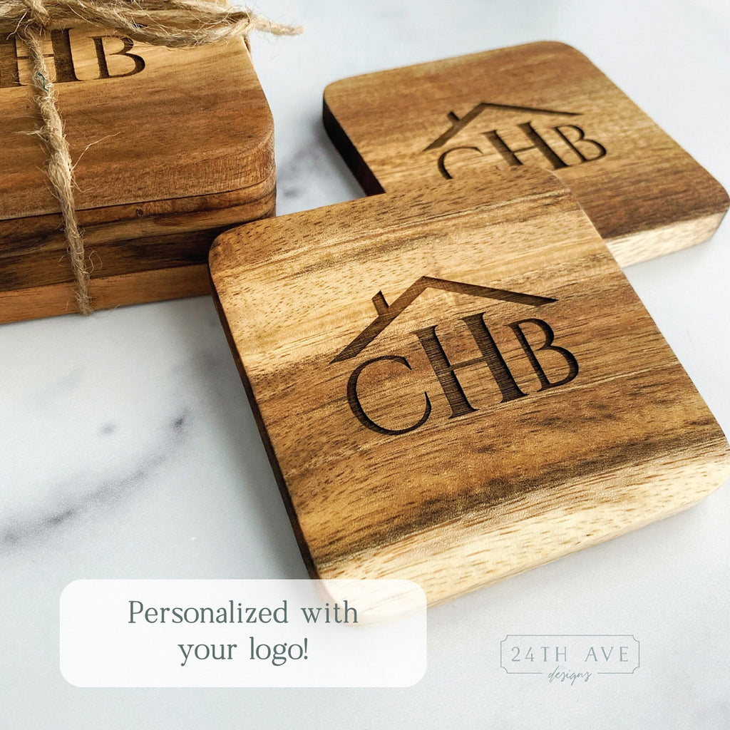 custom coaster, personalized coaster, laser engraved coaster, 24th Ave designs, realtor gift, family name gift, logo coaster, anniversary gift, personalized wedding gift