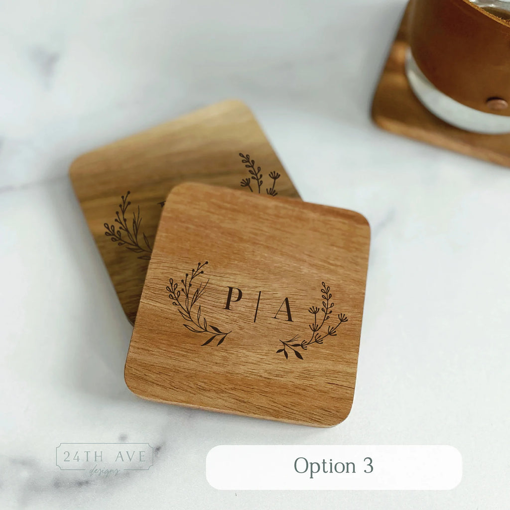 Personalized Customizable Wood Coasters for Drinks, Wedding