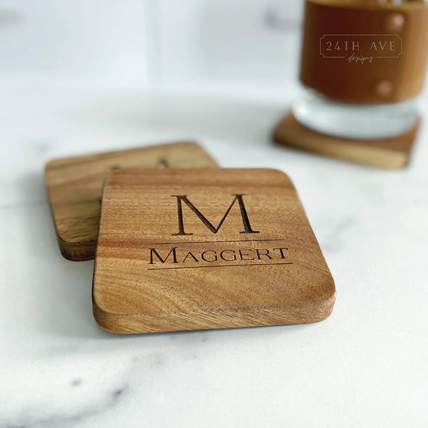custom coaster, personalized coaster, laser engraved coaster, 24th Ave designs, realtor gift, family name gift, logo coaster, anniversary gift, personalized wedding gift